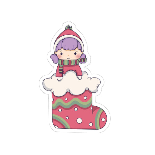 Cute Girl on Christmas Stocking Design Holiday Sticker