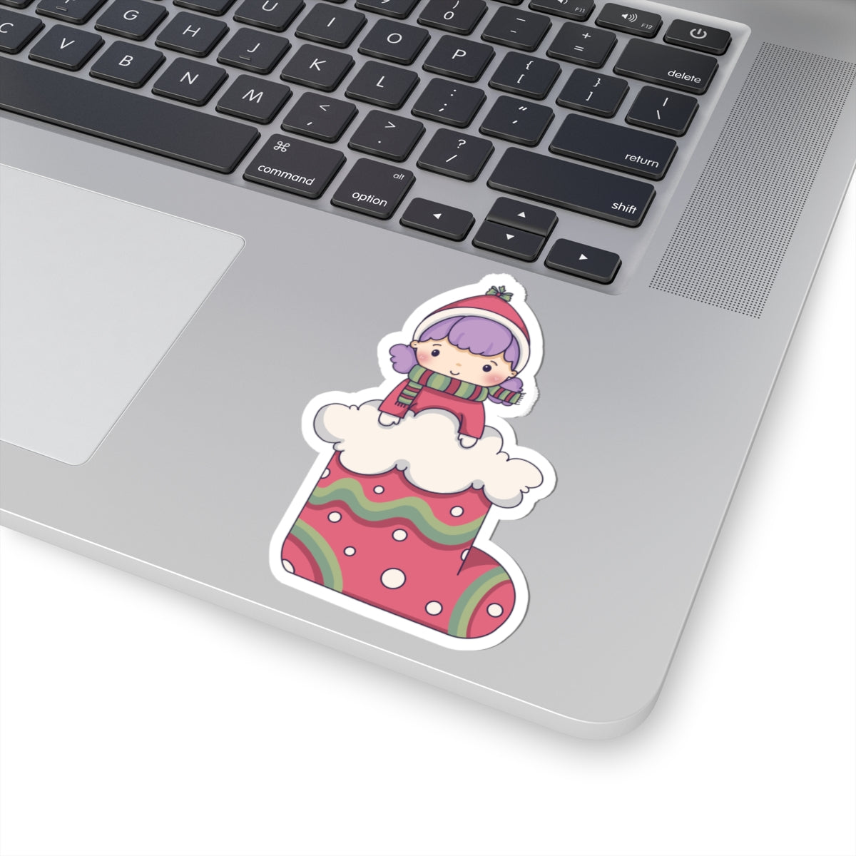 Cute Girl on Christmas Stocking Design Holiday Sticker