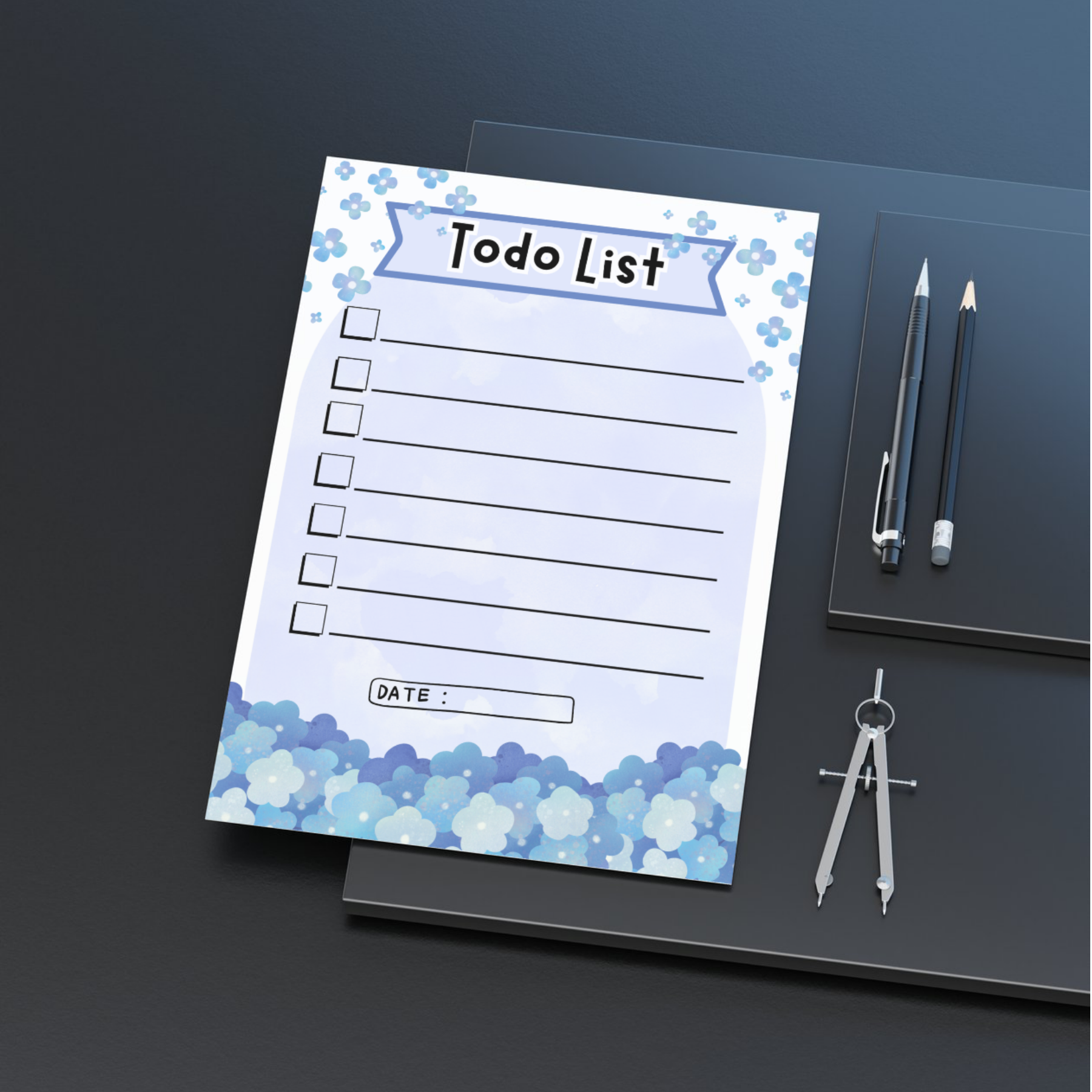 Todo List Note Pads with Blue Blossom Design