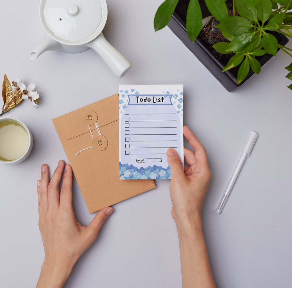 Todo List Note Pads with Blue Blossom Design