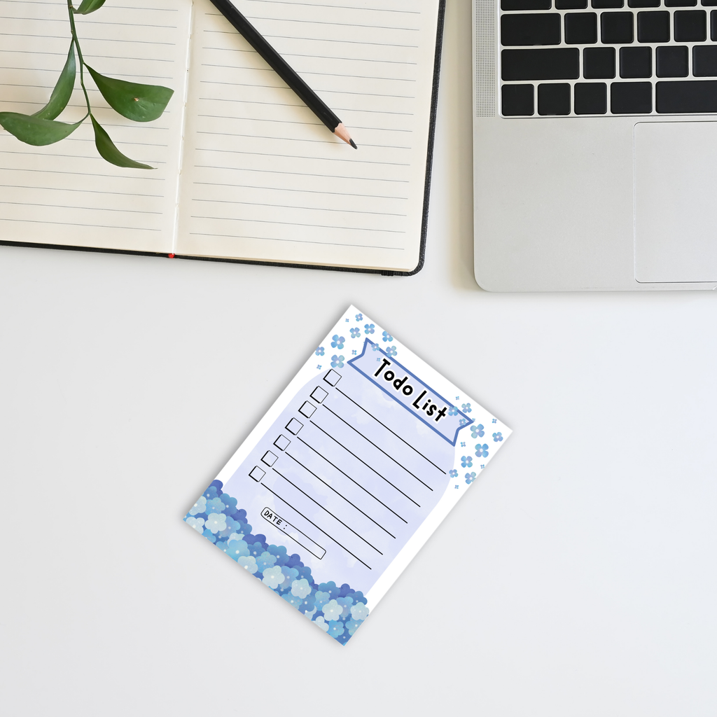 Todo List Note Pads with Blue Blossom Design