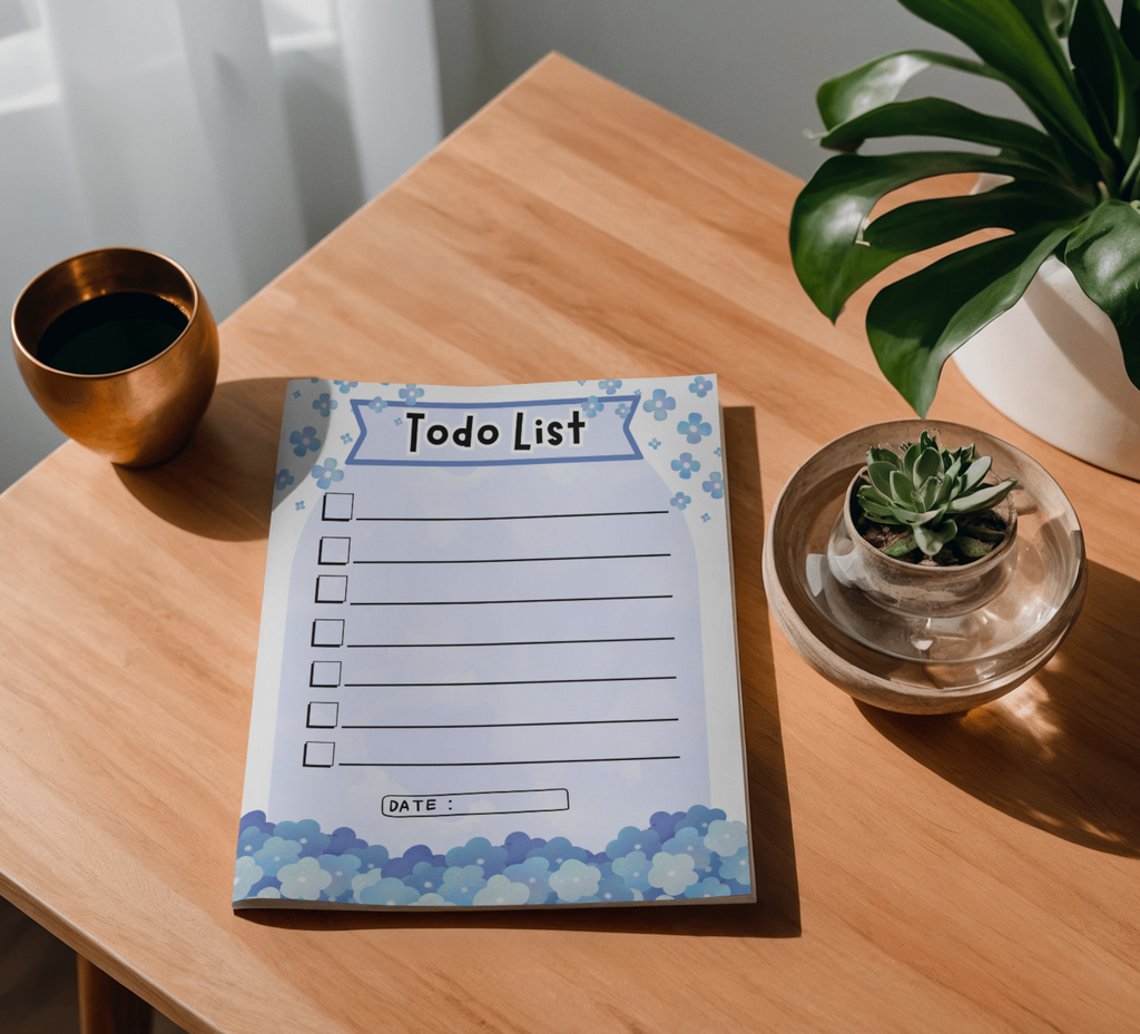Todo List Note Pads with Blue Blossom Design