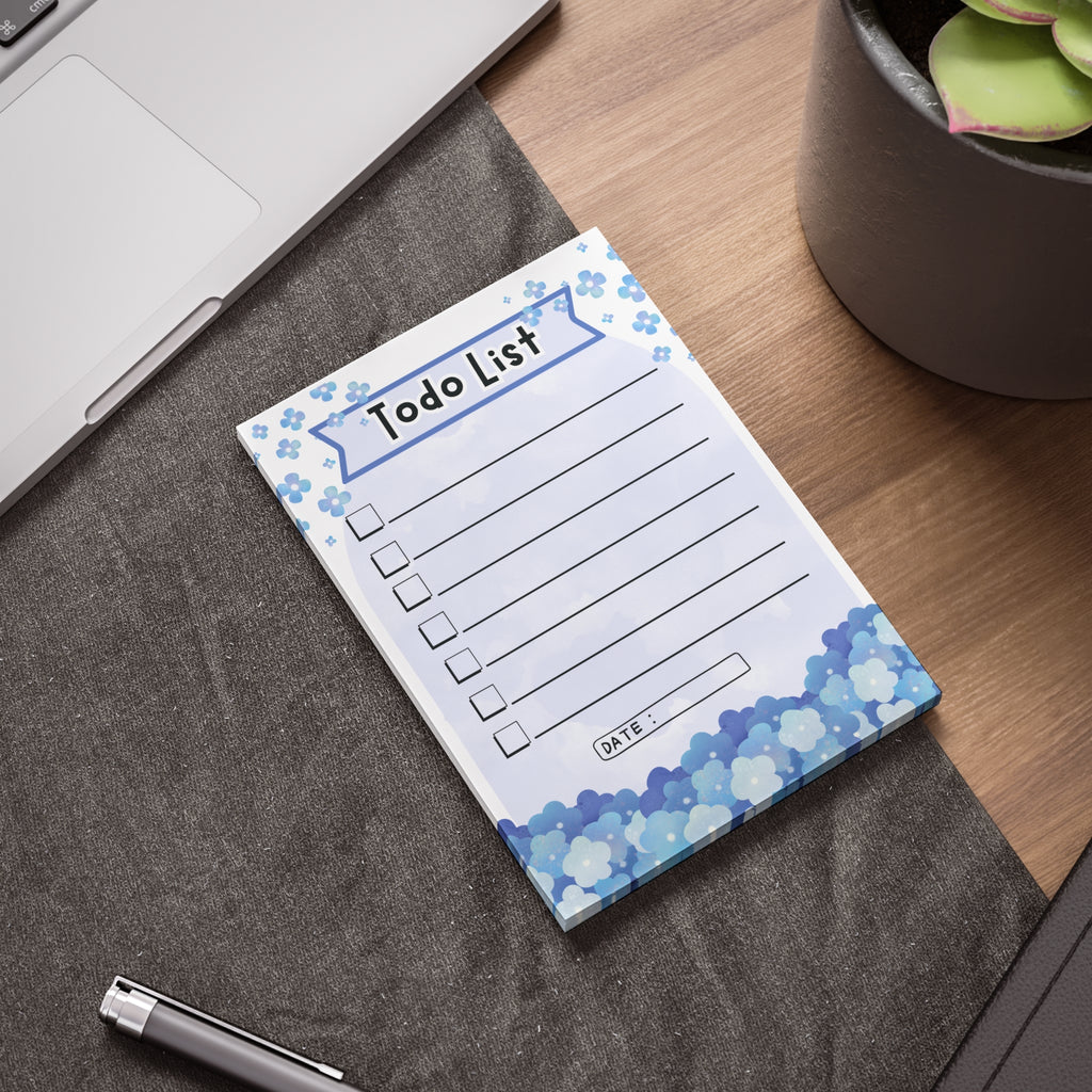 Todo List Note Pads with Blue Blossom Design