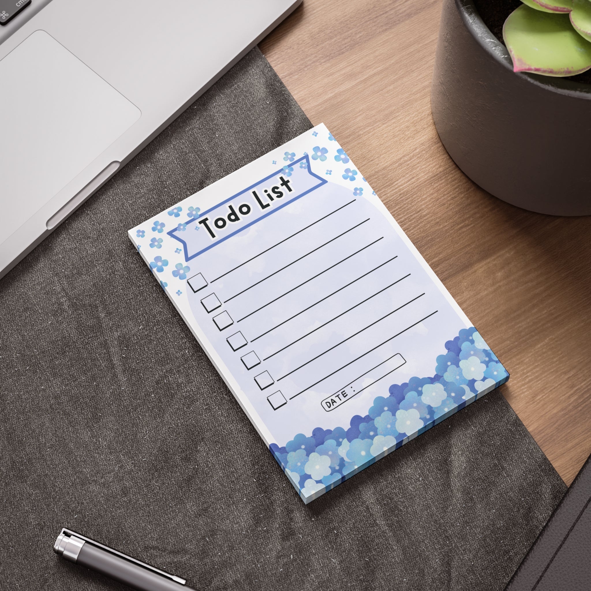 Todo List Note Pads with Blue Blossom Design