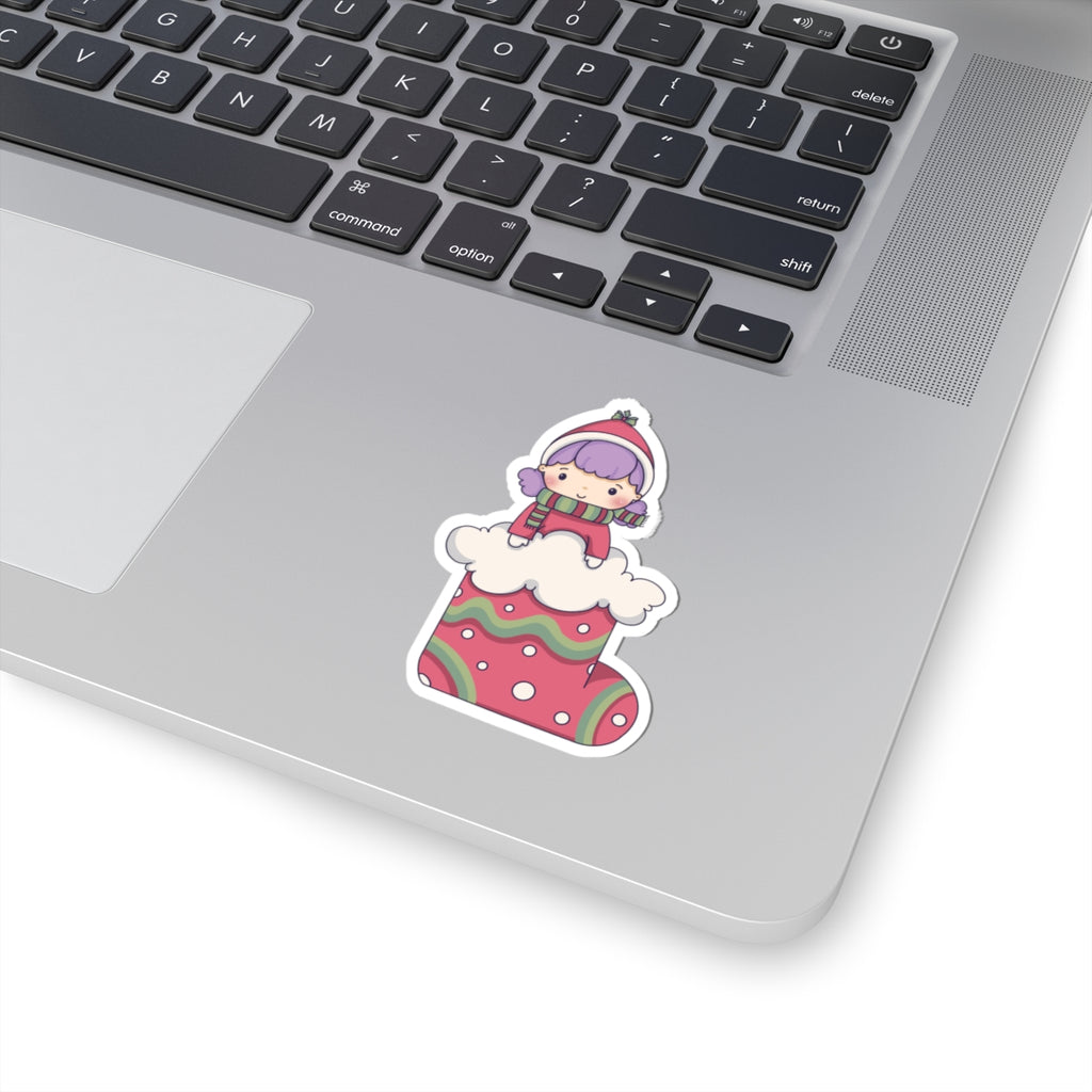Cute Girl on Christmas Stocking Design Holiday Sticker