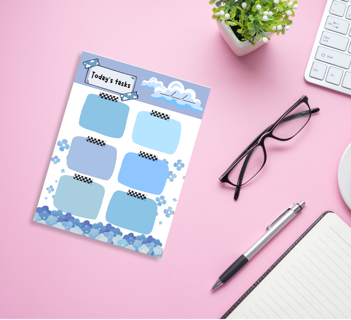 Today's Task Note Pads Blue Blossom